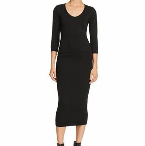 MICHAEL STARS Ruched Midi Dress Black Knit